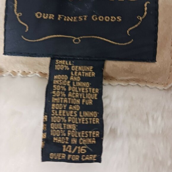 Venezia Leathers Womens Genuine Leather Suede Coat Sherpa Lined Hooded Sz 14/16 - Picture 5 of 12